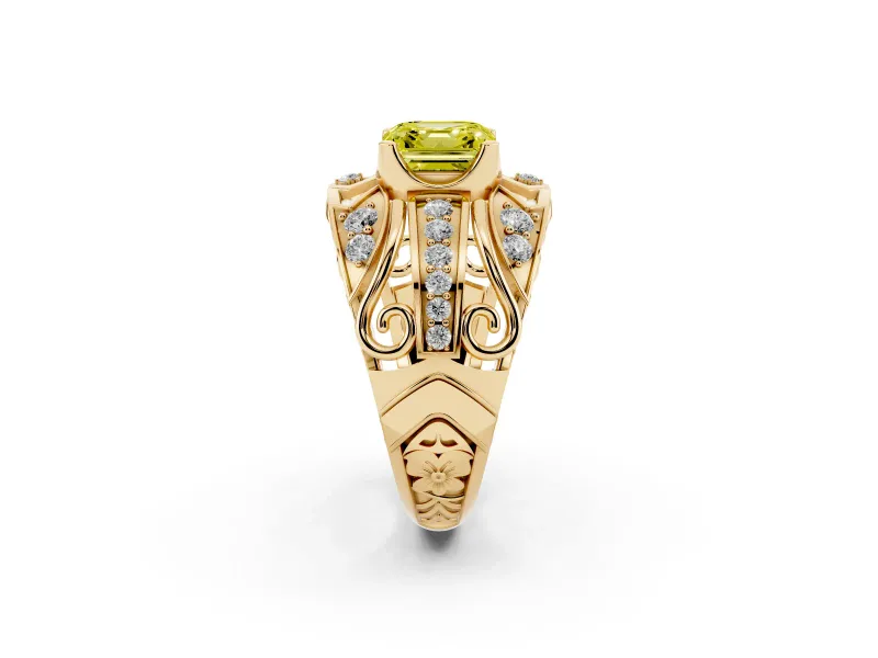 Asscher Cut Art Deco Engagement Ring Setting for a Fancy Yellow Lab-Grown Diamond | Yellow Gold