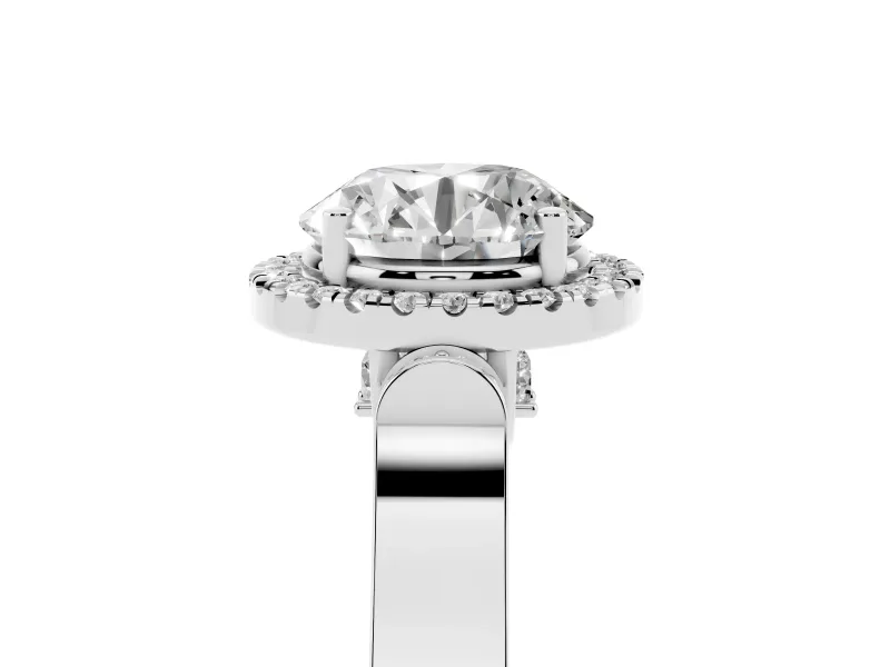 Round Halo Engagement Ring Setting | Pavé Panel Shoulders | Sterling Silver
