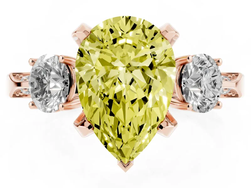 Pear-Shaped Hidden Halo Three Stone Engagement Ring Setting for a Fancy Yellow Lab-Grown Diamond | Rose Gold