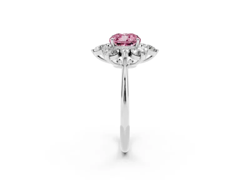 Cushion Cut Cluster Halo Engagement Ring Setting for a Fancy Pink Lab-Grown Diamond | Two-Size Accents | Sterling Silver