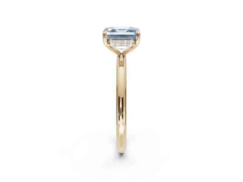 Asscher Cut Hidden Halo Ring Setting for a Fancy Blue Lab-Grown Diamond | Yellow Gold