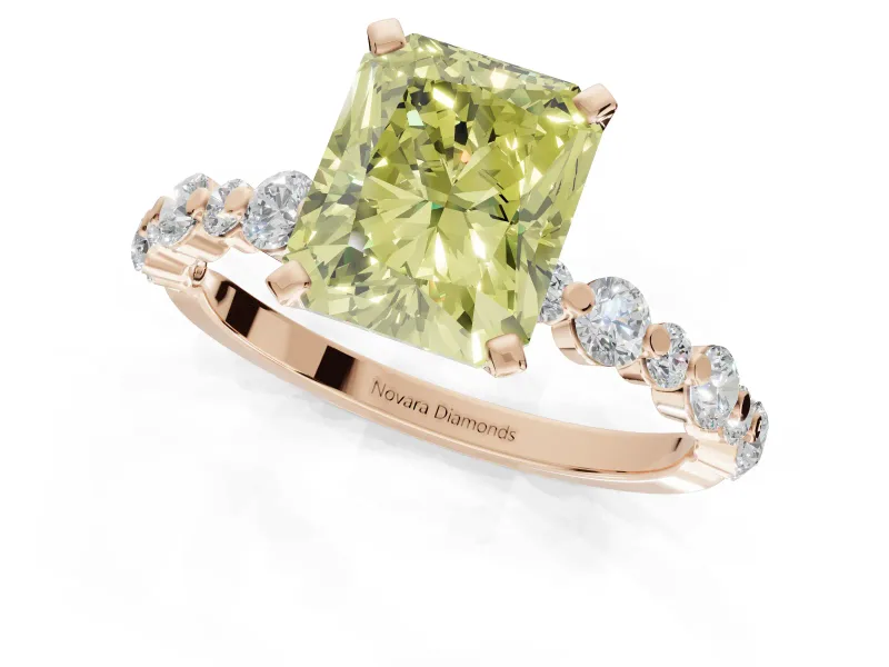 Radiant Cut Pavé Engagement Ring Setting for a Fancy Yellow Lab-Grown Diamond | Alternating Accents | Rose Gold