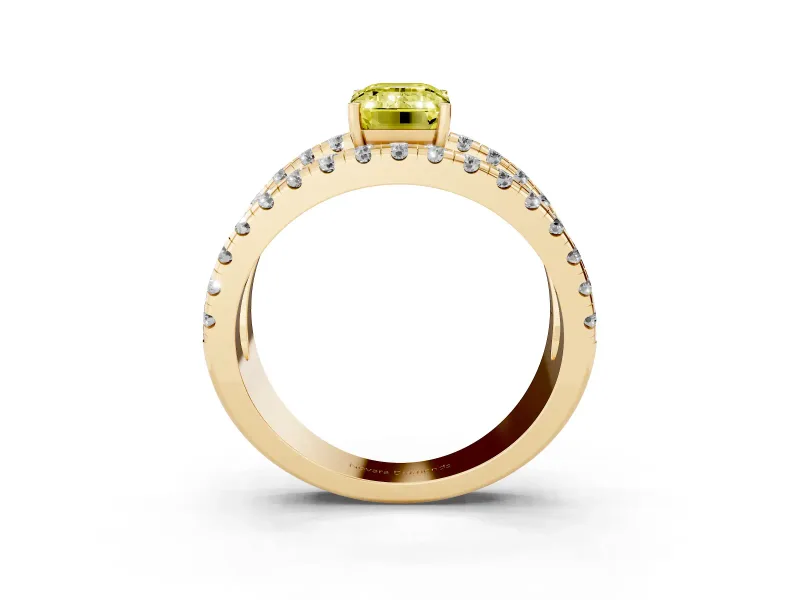 Emerald Cut Split Shank Pavé Engagement Ring Setting for a Fancy Yellow Lab-Grown Diamond | Yellow Gold