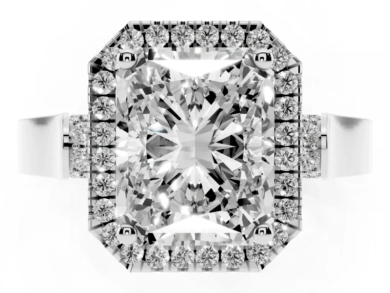 Radiant Cut Halo Engagement Ring Setting | Pavé Panel Shoulders | White Gold
