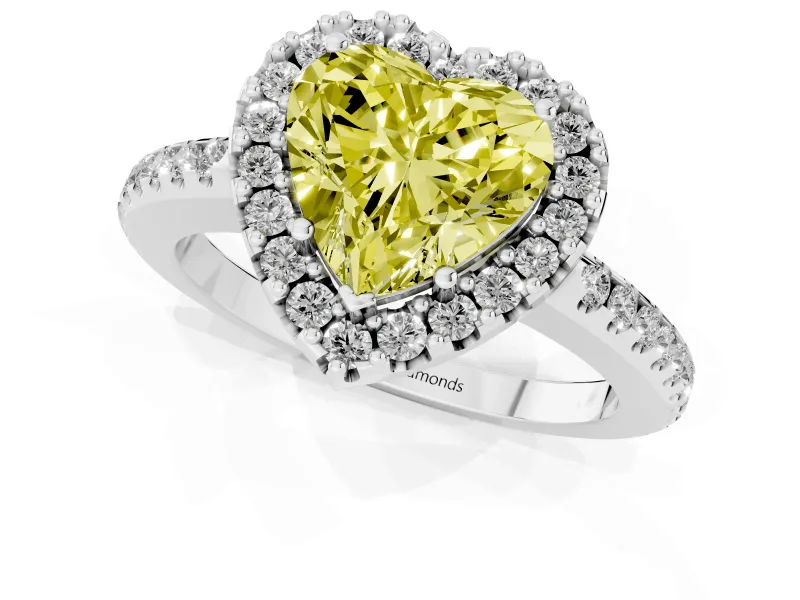 Heart-Shaped Pave Halo Engagement Ring Setting for a Fancy Yellow Lab-Grown Diamond | Pave Band | Sterling Silver