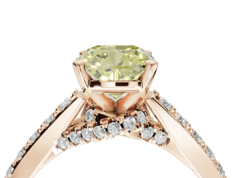 Cushion Cut Pavé Solitaire Engagement Ring Setting for a Fancy Yellow Lab-Grown Diamond | Crossover Gallery | Rose Gold