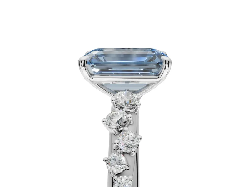 Emerald Cut Graduated Solitaire Engagement Ring Setting for a Fancy Blue Lab-Grown Diamond | Sterling Silver