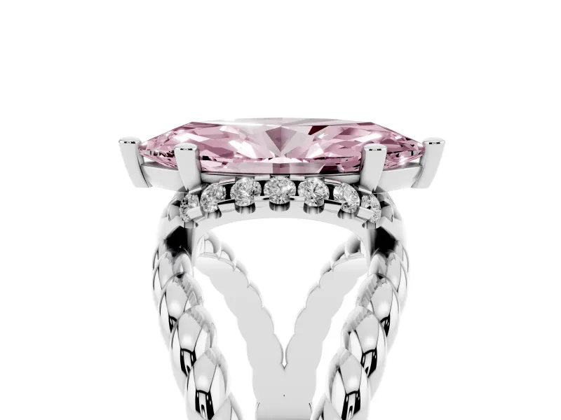 Fancy Pink Marquise Cut Diamond Halo Ring Set in White gold with Twisted Band and Prong Setting