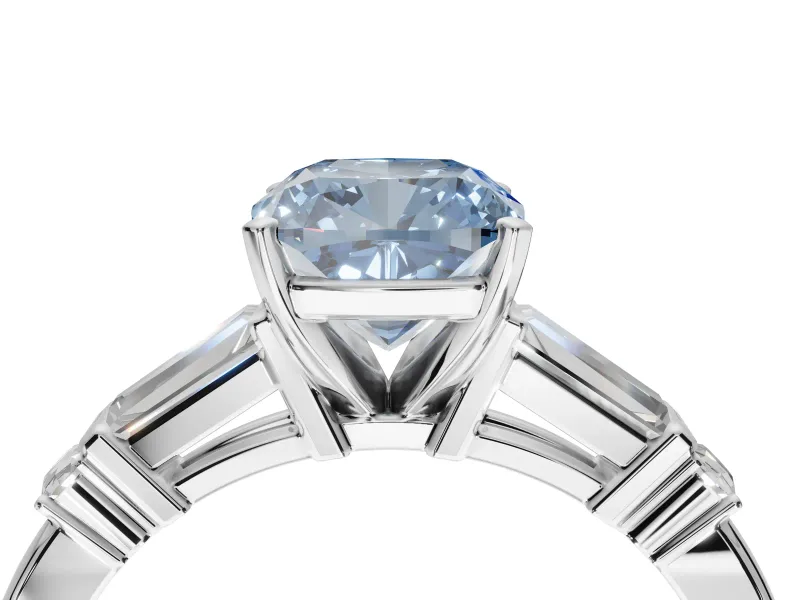 Cushion Cut Tapered Baguette Engagement Ring Setting for a Fancy Blue Lab-Grown Diamond | Platinum