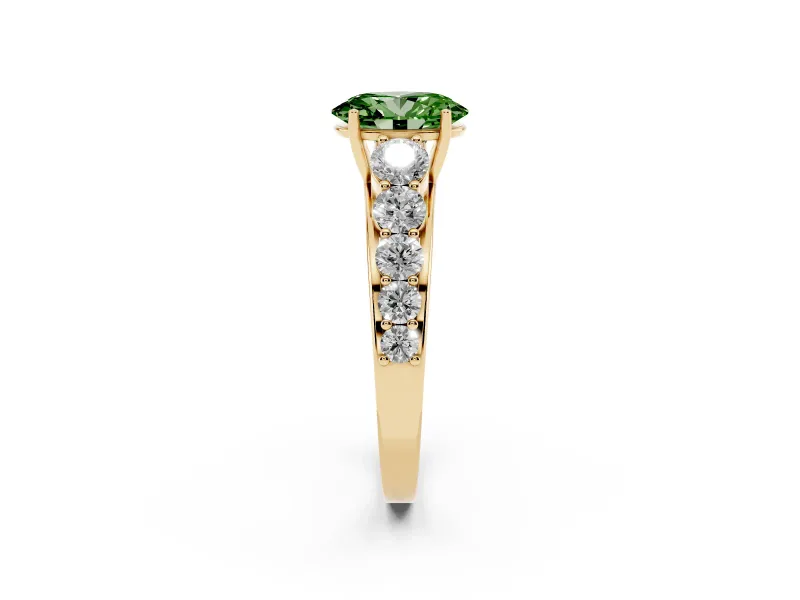 Oval Graduated Side Stone Engagement Ring Setting for a Fancy Green Lab-Grown Diamond | Flat Top Band | Yellow Gold