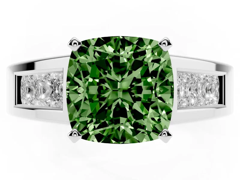 Cushion Cut Channel-Set Engagement Ring Setting for a Fancy Green Lab-Grown Diamond | Platinum