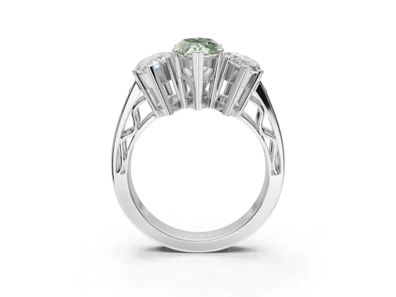 Marquise Three Stone Engagement Ring Setting for a Fancy Green Lab-Grown Diamond | Beaded Shoulders | Platinum