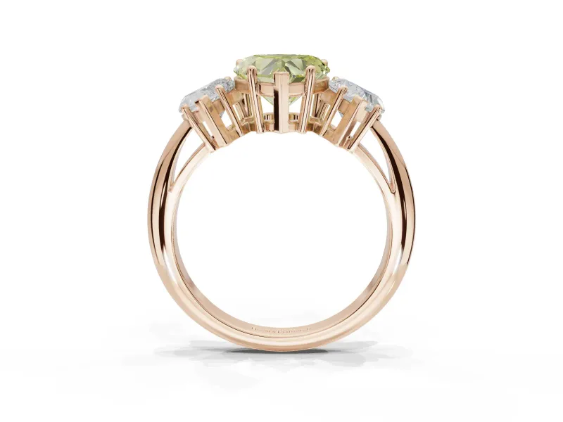 Heart-Shaped Three Stone Engagement Ring Setting for a Fancy Yellow Lab-Grown Diamond | Plain Band | Rose Gold
