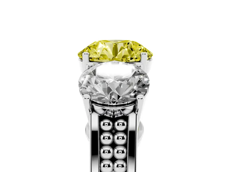 Round Engagement Ring Setting for a Fancy Yellow Lab-Grown Diamond | Three Stone | White Gold
