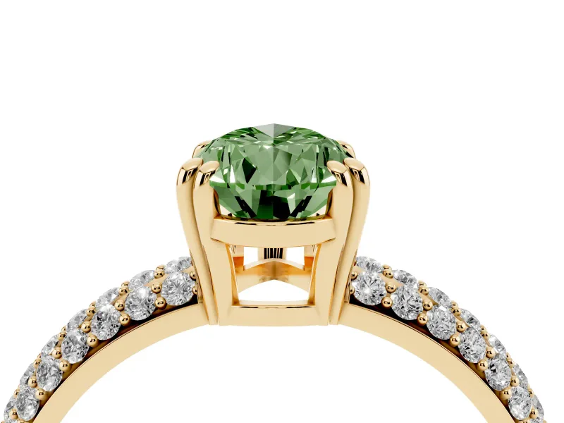 Pear-Shaped Three Row Pave Engagement Ring Setting for a Fancy Green Lab-Grown Diamond | Yellow Gold