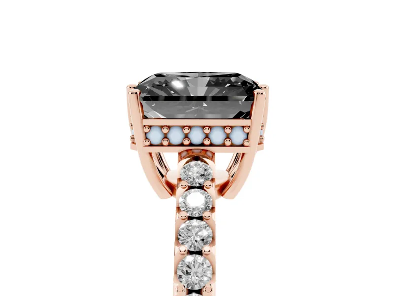 Radiant Cut Hidden Halo Engagement Ring Setting for a Black Center | Rose Gold