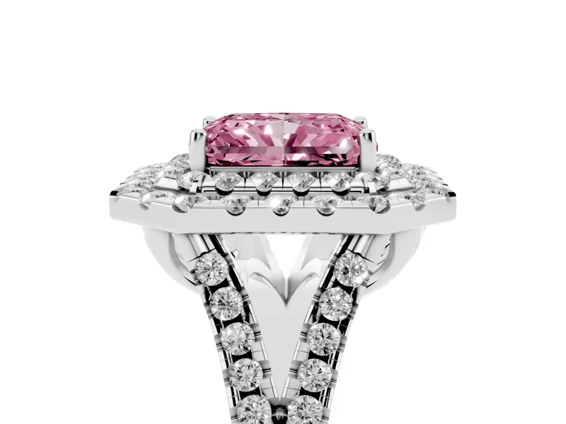 Radiant Cut Halo Split Shank Engagement Ring Setting for a Fancy Pink Lab-Grown Diamond | Sterling Silver