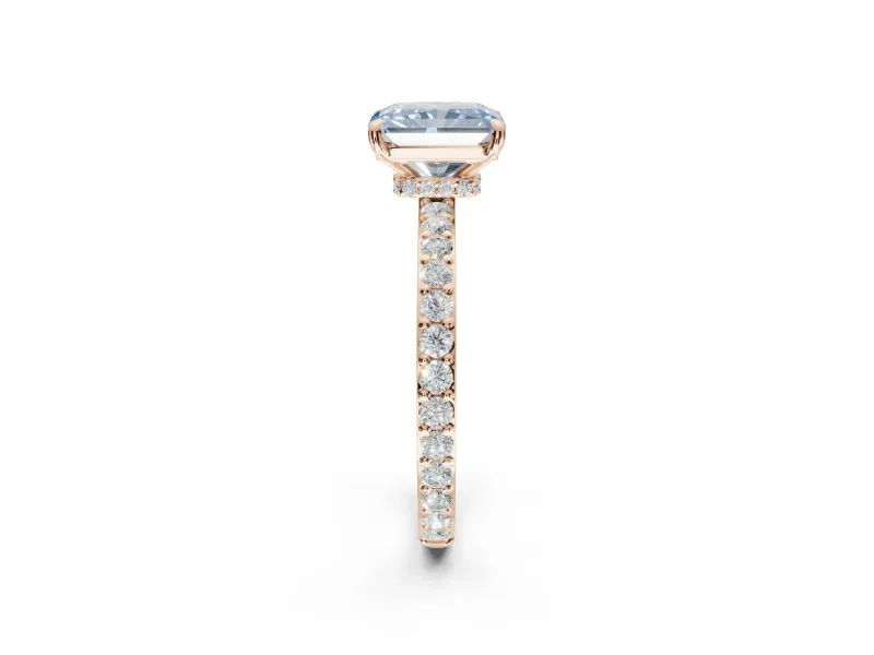 Radiant Cut Hidden Halo Engagement Ring Setting for a Fancy Blue Lab-Grown Diamond | Pavé Band | Rose Gold