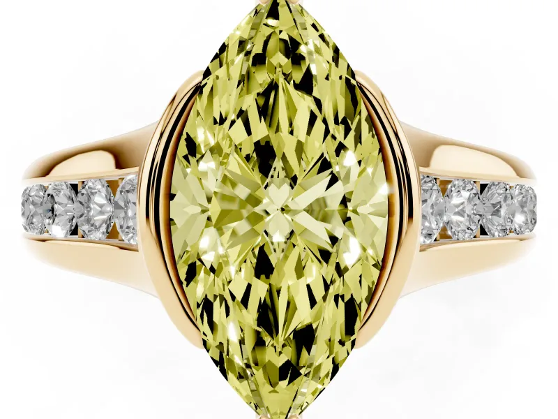Marquise Half Bezel Engagement Ring Setting for a Fancy Yellow Lab-Grown Diamond | Yellow Gold