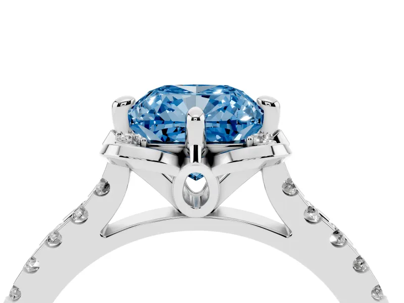 Cushion Cut Floral Petal Engagement Ring Setting for a Fancy Blue Lab-Grown Diamond | Petal Accents | White Gold