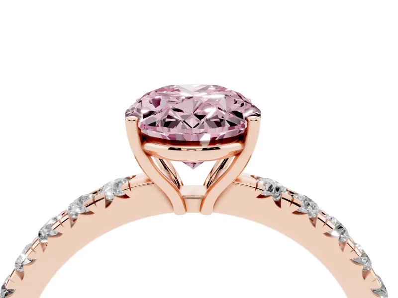 Oval Pave Engagement Ring Setting for a Fancy Pink Lab-Grown Diamond | Shared Prong Band | Rose Gold