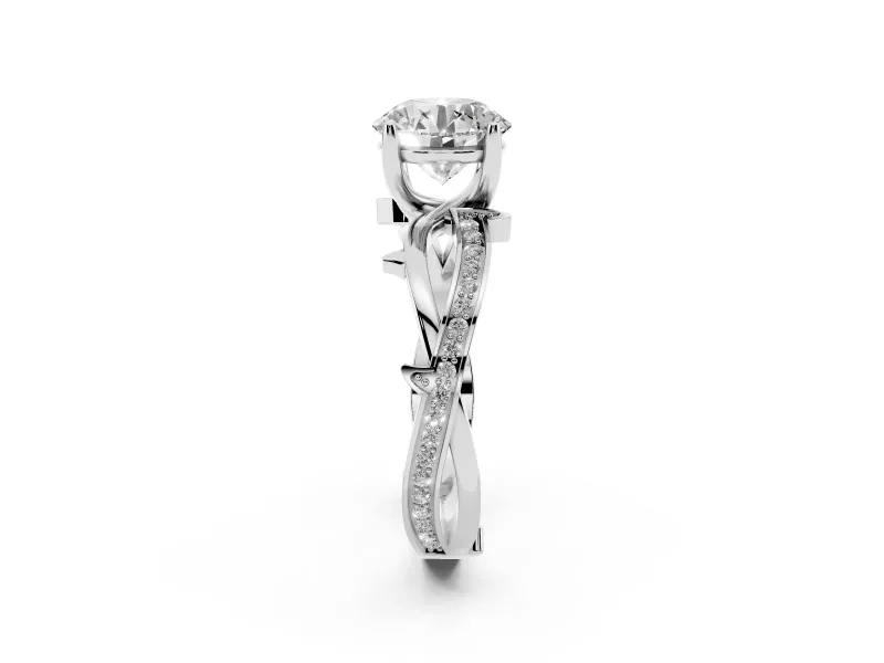 Round Cut Diamond Pavé Twist Band Solitaire Ring Set in Silver with Prong Setting
