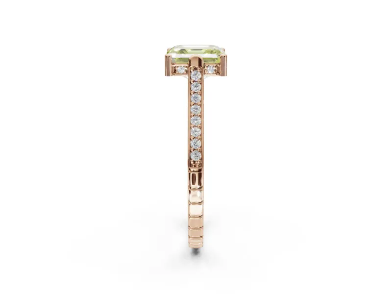 Asscher Cut Vintage Cathedral Engagement Ring Setting for a Fancy Yellow Lab-Grown Diamond | Carved Band | Rose Gold