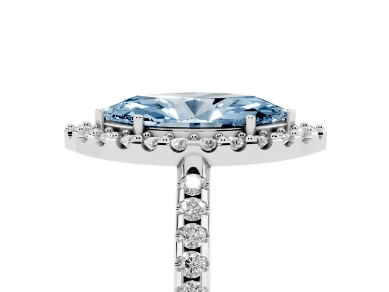 Marquise Pave Halo Engagement Ring Setting for a Fancy Blue Lab-Grown Diamond | Pave Band | Sterling Silver