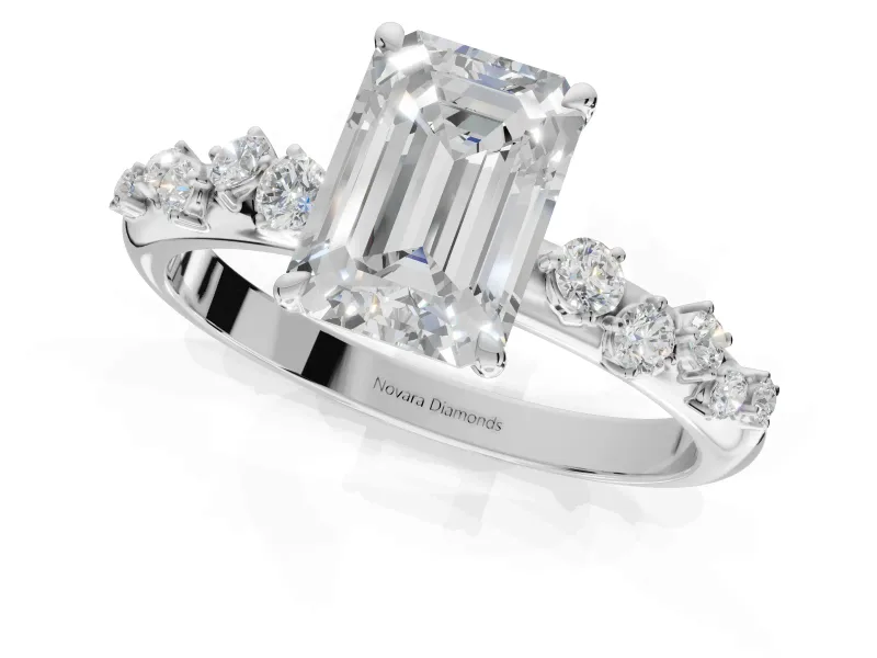 Emerald Cut Solitaire Engagement Ring Setting | Graduated Scattered Accents | Sterling Silver