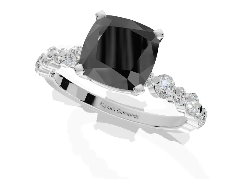 Cushion Cut Pavé Engagement Ring Setting for a Black Center | Alternating Accents | Sterling Silver
