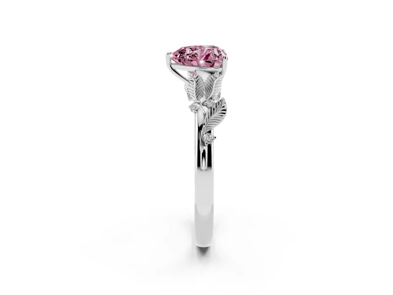Heart-Shaped Leaf Solitaire Engagement Ring Setting for a Fancy Pink Lab-Grown Diamond | Sterling Silver