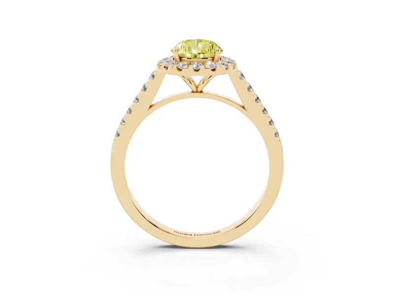 Pear-Shaped Halo Engagement Ring Setting for a Fancy Yellow Lab-Grown Diamond | Pave Shoulders | Yellow Gold