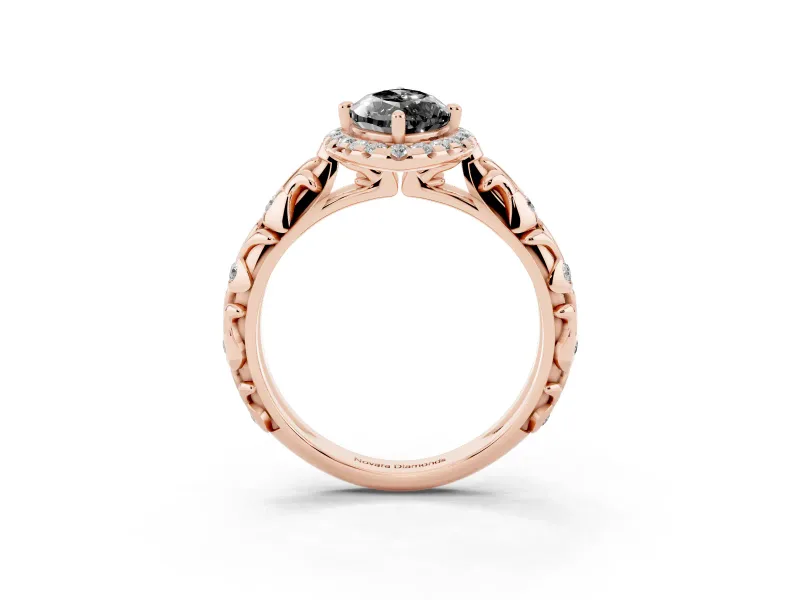 Marquise Leaf Halo Engagement Ring Setting for a Black Center | Bezel Accents | Rose Gold
