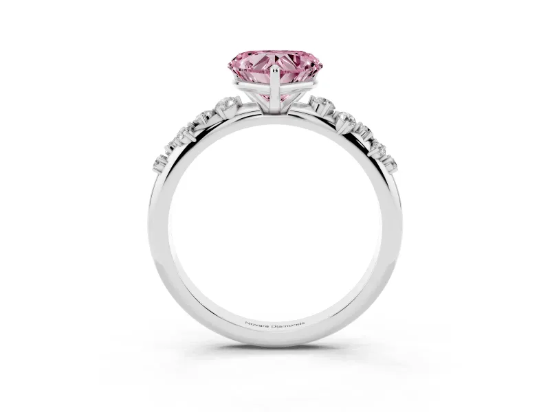 Fancy Pink Heart Cut Diamond Cluster Solitaire Ring Set in Platinum with Prong Setting