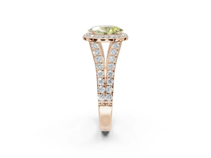 Oval Halo Pavé Engagement Ring Setting for a Fancy Yellow Lab-Grown Diamond | Narrow Split Shank | Rose Gold
