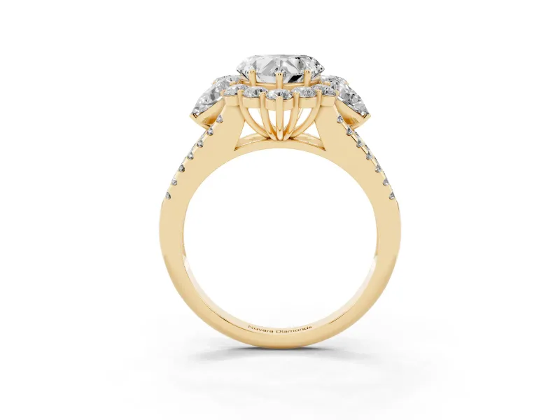Heart Cut Diamond Halo Split Shank Engagement Ring Set in Yellow gold with Prong-Held Center Stone