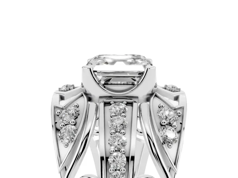 Asscher Cut Art Deco Graduated Pave Engagement Ring Setting | Split Shank | White Gold
