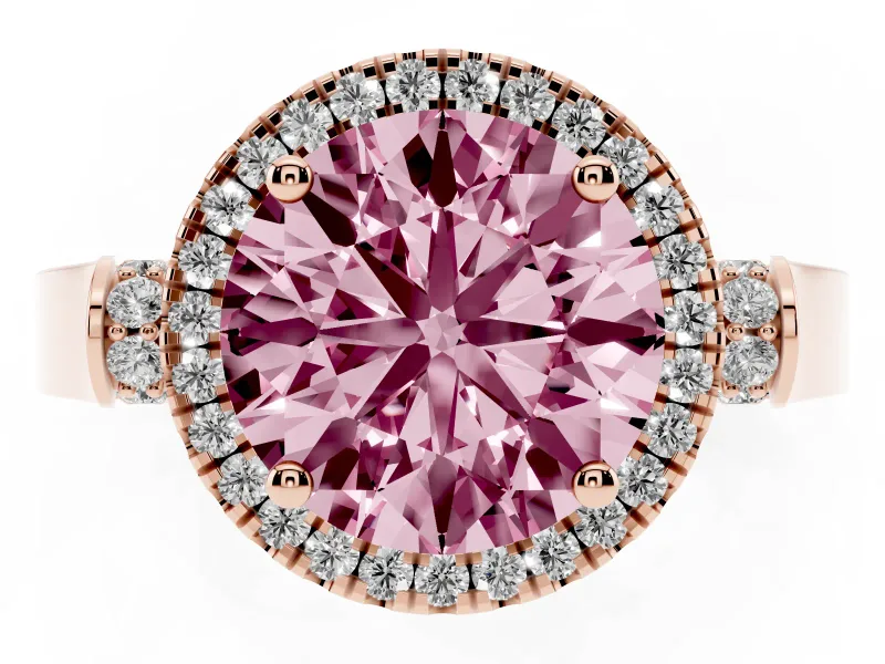 Round Pavé Halo Engagement Ring Setting for a Fancy Pink Lab-Grown Diamond | Rose Gold