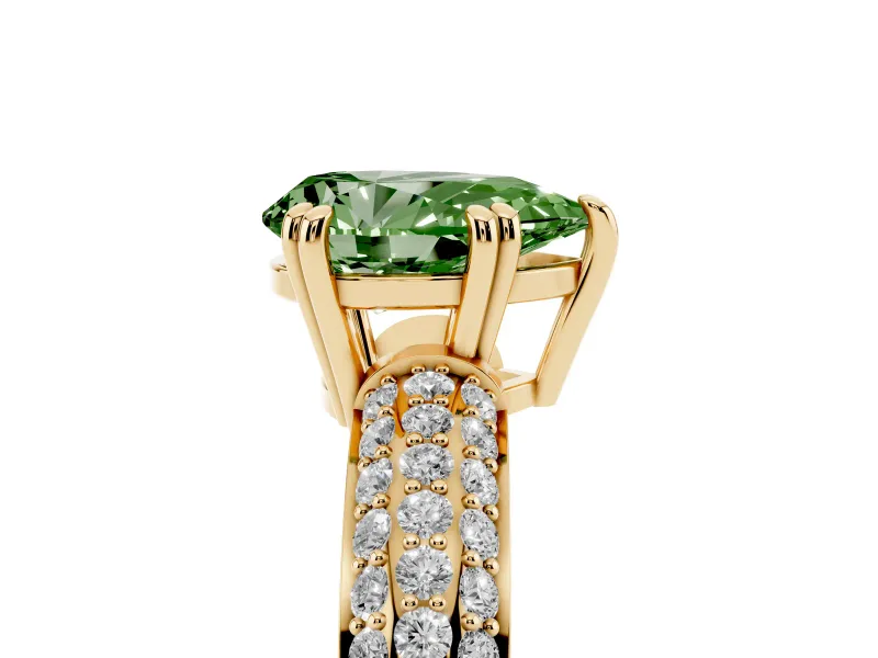 Pear-Shaped Three Row Pave Engagement Ring Setting for a Fancy Green Lab-Grown Diamond | Yellow Gold