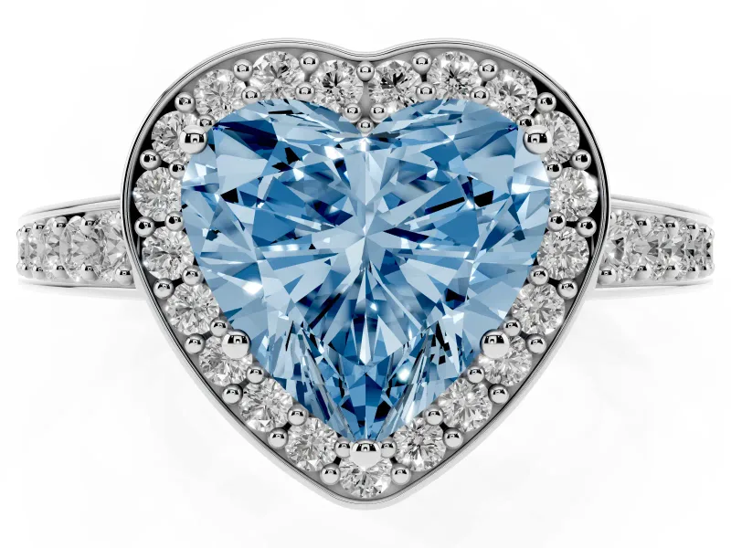 Fancy Blue Heart Cut Diamond Halo Pavé Engagement Ring Set in Platinum with Bezel Setting