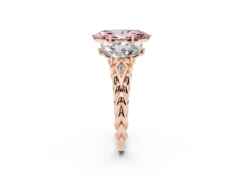 Marquise Three Stone Engagement Ring Setting for a Fancy Pink Lab-Grown Diamond | Braided Band | Rose Gold