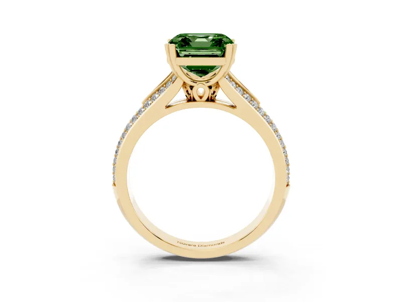 Asscher Cut Split Shank Engagement Ring Setting for a Fancy Green Lab-Grown Diamond | Pave Band | Yellow Gold