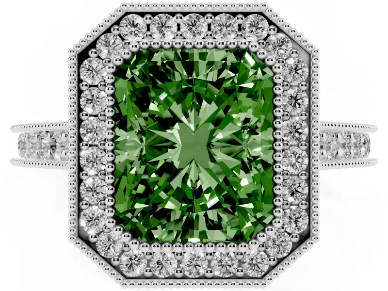 Radiant Cut Halo Engagement Ring Setting for a Fancy Green Lab-Grown Diamond | Sterling Silver - Design NV-24721