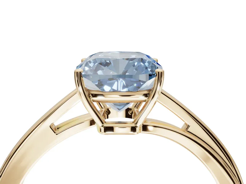 Cushion Cut Bypass Solitaire Engagement Ring Setting for a Fancy Blue Lab-Grown Diamond | Yellow Gold
