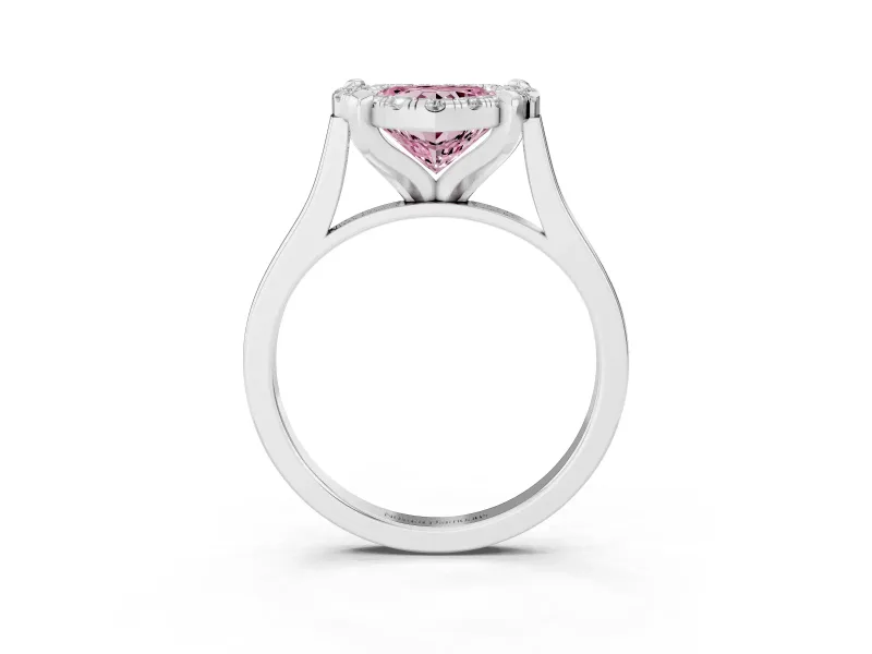 Heart-Shaped Claw Corner Halo Engagement Ring Setting for a Fancy Pink Lab-Grown Diamond | Plain Band | Sterling Silver