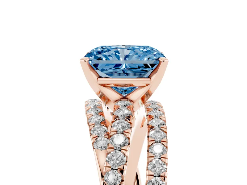 Radiant Cut Twisted Pavé Engagement Ring Setting for a Fancy Blue Lab-Grown Diamond | Rose Gold