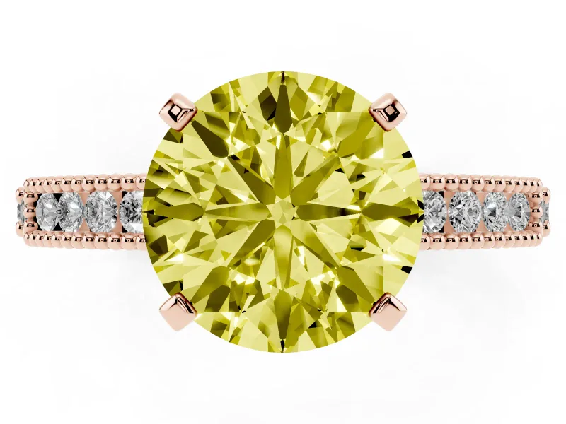 Round Vintage Pavé Engagement Ring Setting for a Fancy Yellow Lab-Grown Diamond | Rose Gold