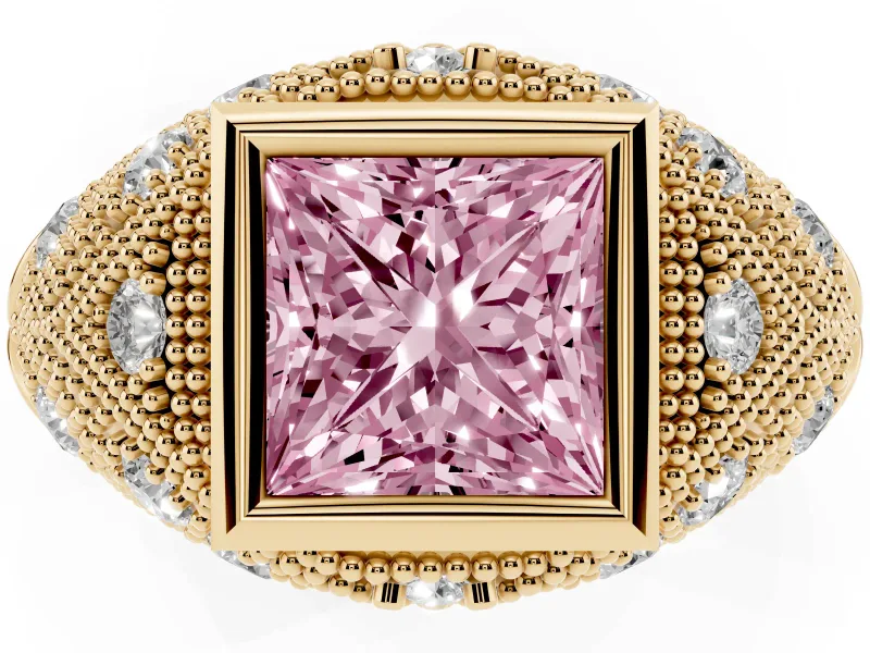 Princess Cut Vintage Bezel Engagement Ring Setting for a Fancy Pink Lab-Grown Diamond | Yellow Gold