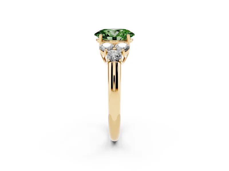 Oval Side Stone Engagement Ring Setting for a Fancy Green Lab-Grown Diamond | Yellow Gold