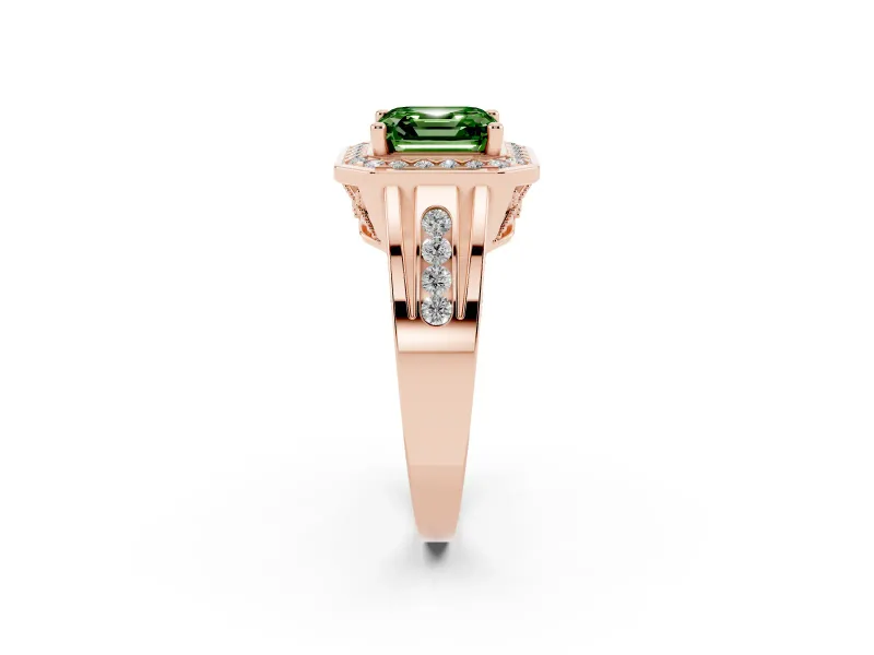 Asscher Cut Halo Engagement Ring Setting for a Fancy Green Lab-Grown Diamond | Channel-Set Split Shank | Rose Gold
